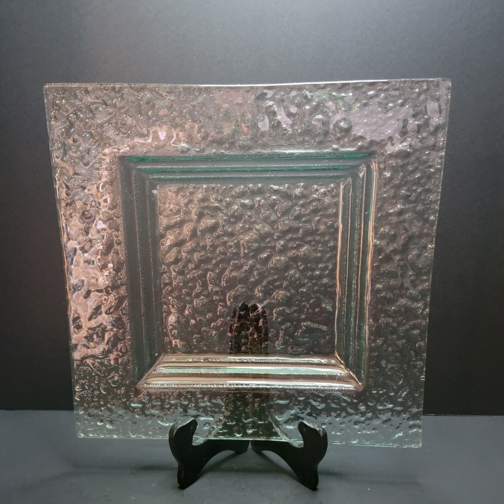 Square Glass Serving tray with silver rim & textured back-approx 12 inches